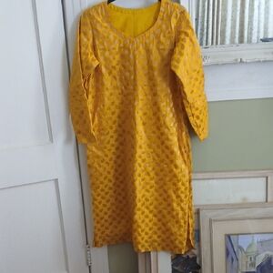 Yellow Patterned Long Sleeve Dress